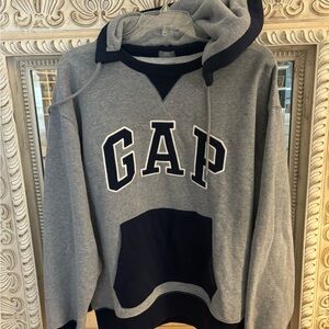 GAP Men's Gray Hoodie with Navy Trim and Logo